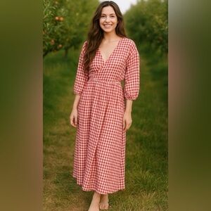 Sula Red White Gingham Size XS Maxi Dress Cottagecore Prairie Romantic Soft